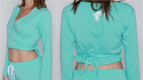 objet à vendre (divers), ANGEL RED Cardigan   taille L vert d’eau  forme cache-coeur manches longues sérigraphies-2€