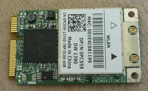 pieces detachees dell inspiron 1721,  N°9 vue de dessus carte wifi