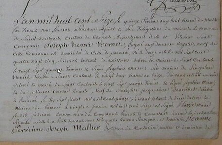 actes genealogie, mariage de joseph vromet et JP Mallier  1