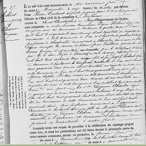 actes genealogie, mariage de pierre Hibert et v charron