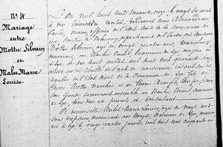 actes genealogie, mariage de silvainMottu