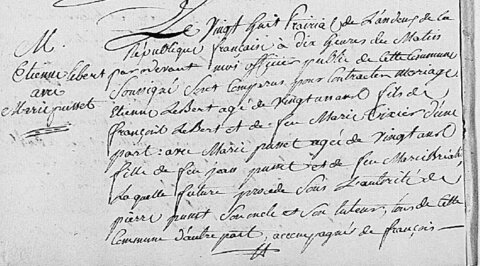 actes genealogie, mariage etienne lebert et marie pusset 1