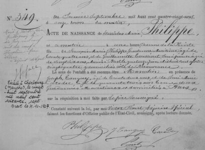 actes genealogie, naissance  de stanislas PHILIPPE 1889