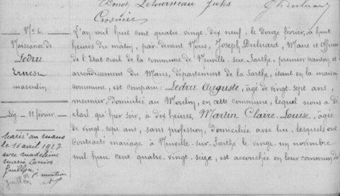 actes genealogie, naissance de ernest Ledru 1