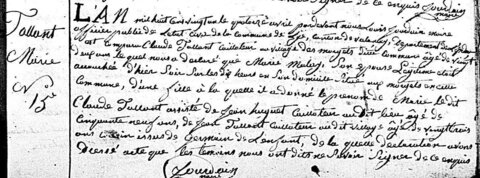 actes genealogie, naissance de marie tallent