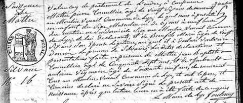 actes genealogie, naissance de silvain Mottu