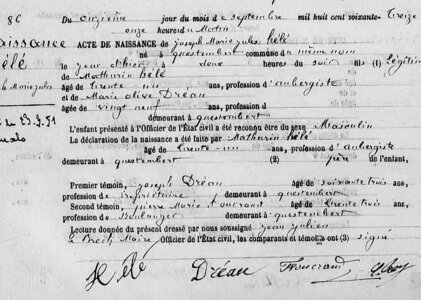 actes genealogie, naissance deMathurin Hélé 1873
