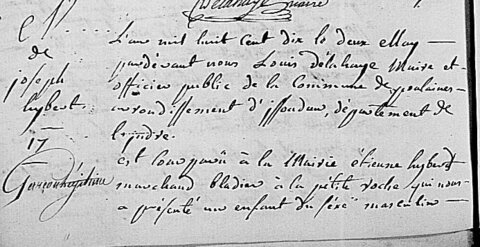 actes genealogie, naissance joseph hibert 1