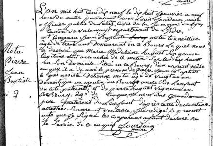 actes genealogie, Naissance Pierre Motu
