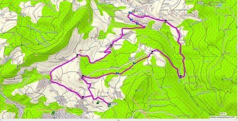 TOUR DES VILLAGES D'URIAGE 15/08/2014 (randonnée VTT : 18 km, 1 h 41 à 10.7 km/h de moyenne, 460 m de dénivellation positive cumulée, parcours peu difficile. Météo : couvert, pluie. Participant : Marcel , Circuit au départ du drapeau vert, sens des aiguilles d'une montre