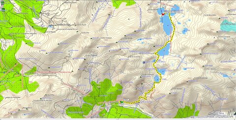 LES LACS DES SEPT-LAUX : Randonnée pédestre (massif de Belledonne) : 19.5 km, 7 h, 1015 m de dénivellation positive cumulée, P3, T1 (courts passagesT2). Météo : beau temps. Participants : Rémi, Richard et Marcel, Trajet en aller-retour, départ du drapeau vert