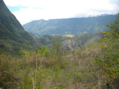 TOUR DU PITON DES NEIGES, 3ème ETAPE : MARLA (Mafate) - HELL-BOURG (Salazie) : 19.5 km, 7 h 15, 1100 m  , 1485 m - ; P3, T1. Météo : nuageux puis brouillard suintant, et à nouveau nuageux. Participant : Marcel, Salazie est en vue !