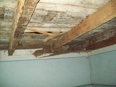 Maison  - Partie habitation étage, Début des travaux vu sur le plafond de la chambre 