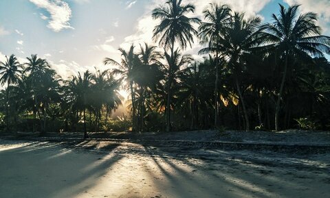 Brasil, Coucher de soleil à Prainha, la lumière venant de la forêt...