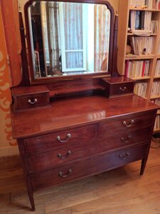 Commode-coiffeuse acajou style anglais, coiffeuse Amg face