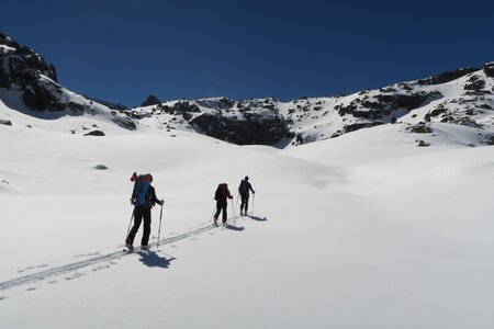 Raid ski de rando Encantats 2019, Montée vers le Lac Gelé sous le Tuc de Podo