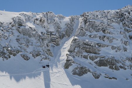 Raid ski de rando Encantats 2019, Descente du col d'Amitges par un couloir raide et étroit