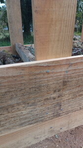 Lavernois vivrier 01 : mes premiers bacs potagers, J’ai ajouté la troisième lame de hauteur : le tasseau transversal est fixé sur deux planches distinctes en plus de celle verticale.