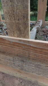 Lavernois vivrier 01 : mes premiers bacs potagers, Ça semble fort… Après, c’est sûr que le tasseau de force est en bois lui aussi, et sera décomposé comme le reste. J’espère simplement qu’il tiendra un peu plus longtemps que celui déjà attaqué.