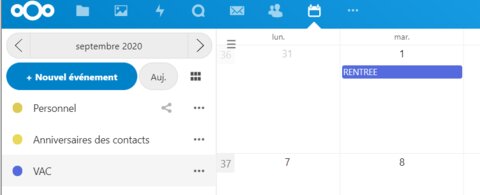Tuto partage agendas nextcloud chez Zaclys, Terminé