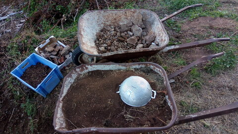 Lavernois vivrier 01 : mes premiers bacs potagers, Au début, je dégageais simplement les cailloux, mais je me dis que je pourrais en faire usage aussi, alors je trie de plus en plus…