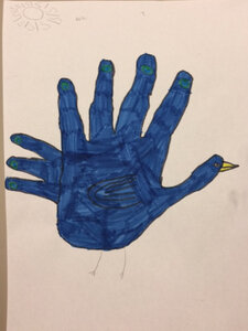 Exposition virtuelle des Petites et des Grandes Menottes, Neela dessin avec les mains
