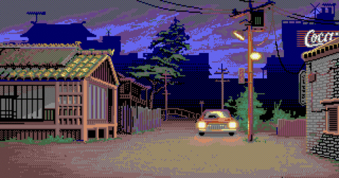 Amiga Pixel art 2, PeteLyon-KarateKid2_Stage02_OnTheRoadInTheEvening