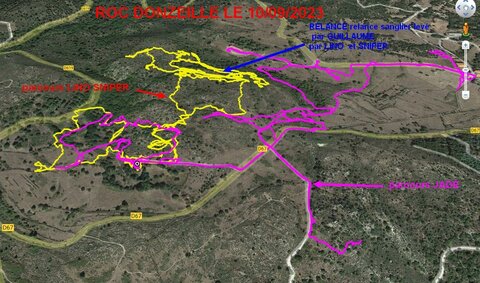 TRACES DES CHIENS CHASSE,  02 roc donzeille10 sept 2023