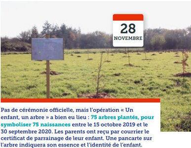 Années un enfant, un arbre, 2020 B.M. de janvier 2021