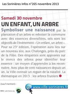Années un enfant, un arbre, 2013 Un enfant  un arbre