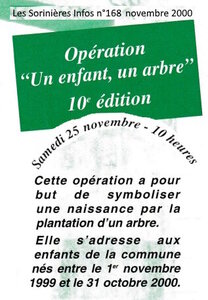 Années un enfant, un arbre, 2000 les Sorinières Infos Un enfant  un arbre