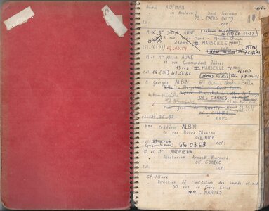 Adresse Pélican - Marie Fermier (carnet d'), - George Albin : parrain de Pierre habitait Cannes, son père était copain de Joseph dans la marine (cf. Yves Peyrani XI 2023 et IV 2024)  - Mme Frédéric Albin n’a, aucun lien à ce que je sais avec Georges Albin ou ses parents.  (cf. Yves Peyrani IV 2024)  - Joseph AUNE et Alexis AUNE, voir le https://www.famille-aune.com/ Oncle et cousin germain de Marie Fermier 