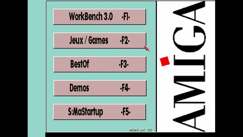 Amiga Pi400 Pi500, Touches CTRL+Amiga+Amiga : Retour au boot menu de l'amiga pour tester la partie Jeux (ce boot menu écrit en C permet un reboot en 1 seconde)