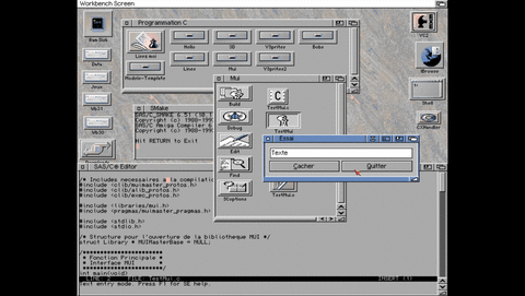 Amiga Pi400, SAS/C le compilateur C légendaire en action (ici sur un test MUI)