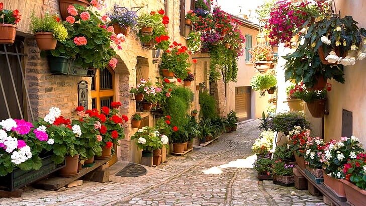 Photo d'une ruelle fleurie
