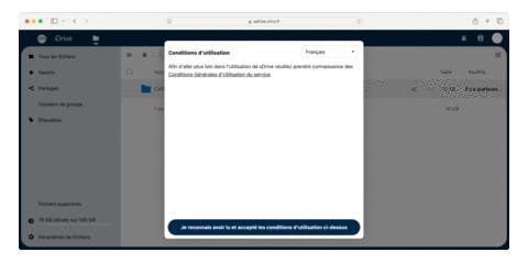 Tutoriel : La synchronisation et le partage de fichiers avec le service sDrive du CNRS, Acceptation des CGU
