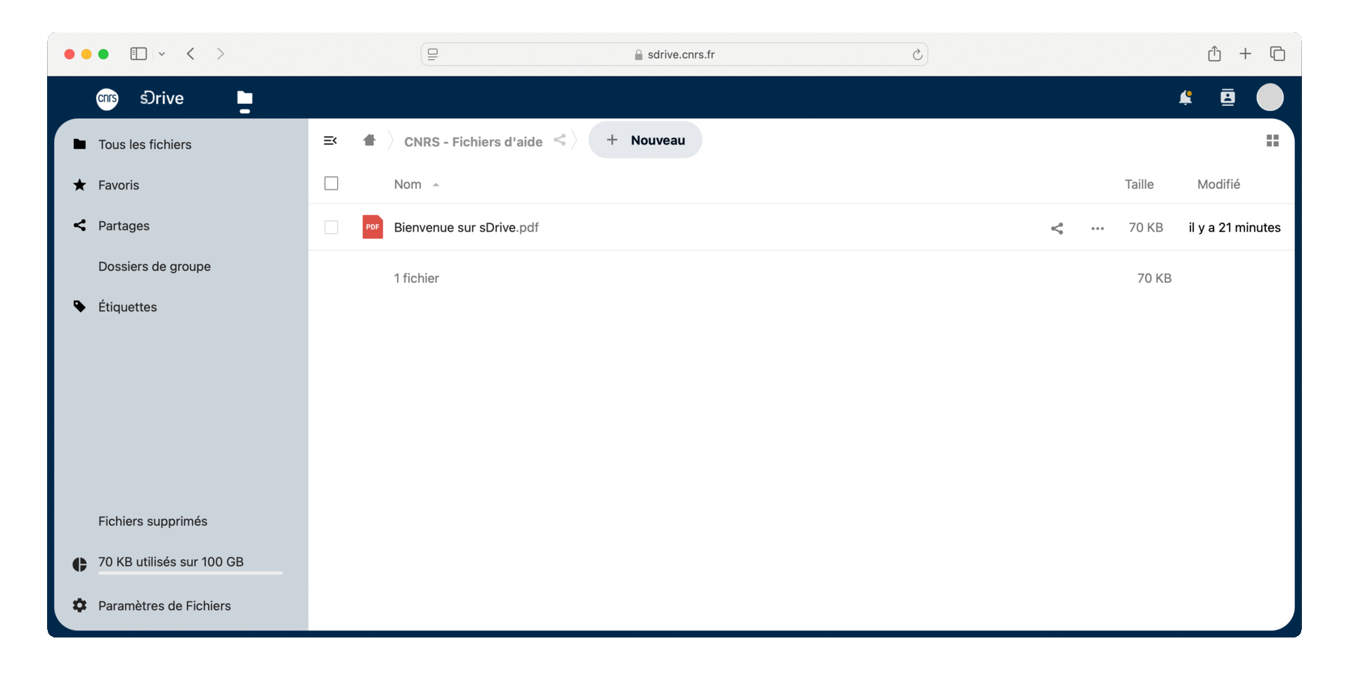 Fichier Bienvenu sur sDrive