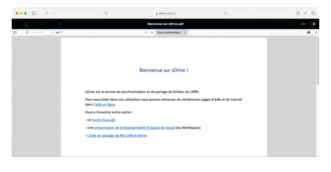 Tutoriel : La synchronisation et le partage de fichiers avec le service sDrive du CNRS, Contenu du fichier Bienvenue sur sDrive