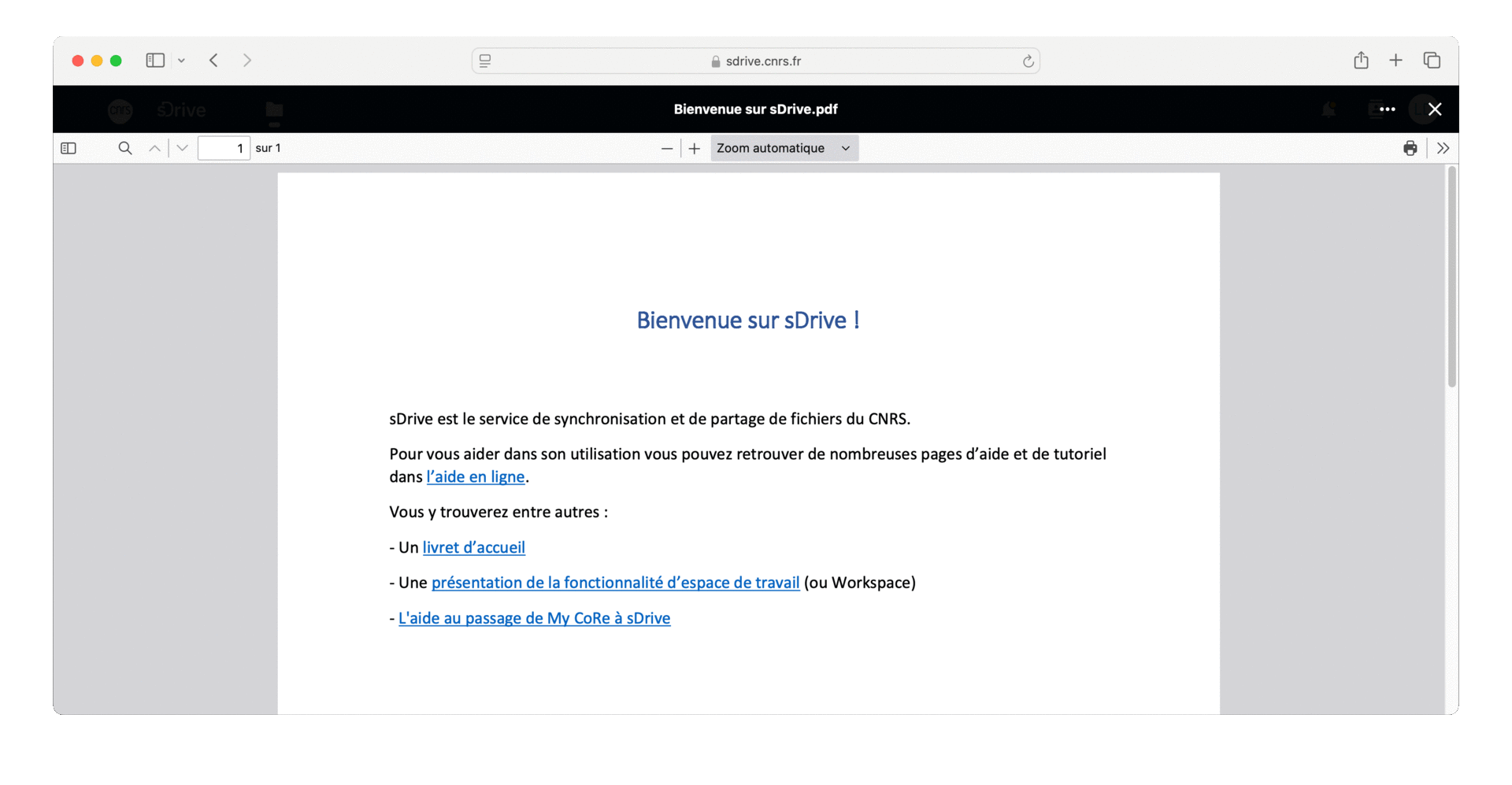 Contenu du fichier Bienvenue sur sDrive