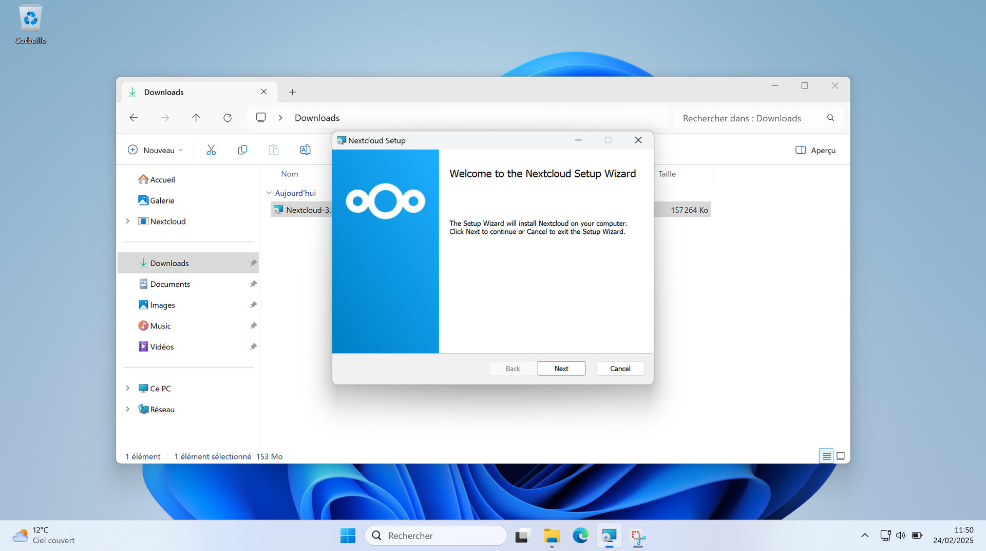 Lancement de la procédure d’installation du client de synchronisation