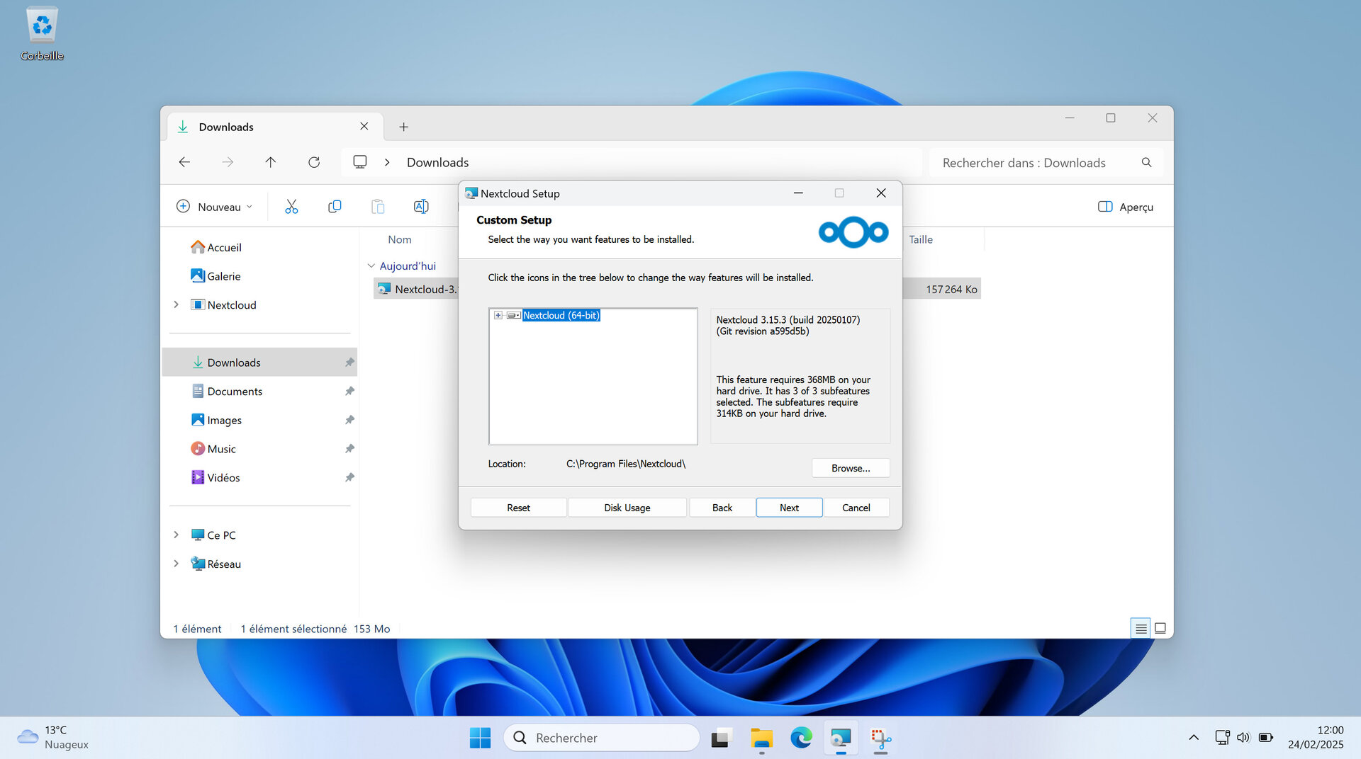 Poursuite de la procédure d’installation du client de synchronisation 1