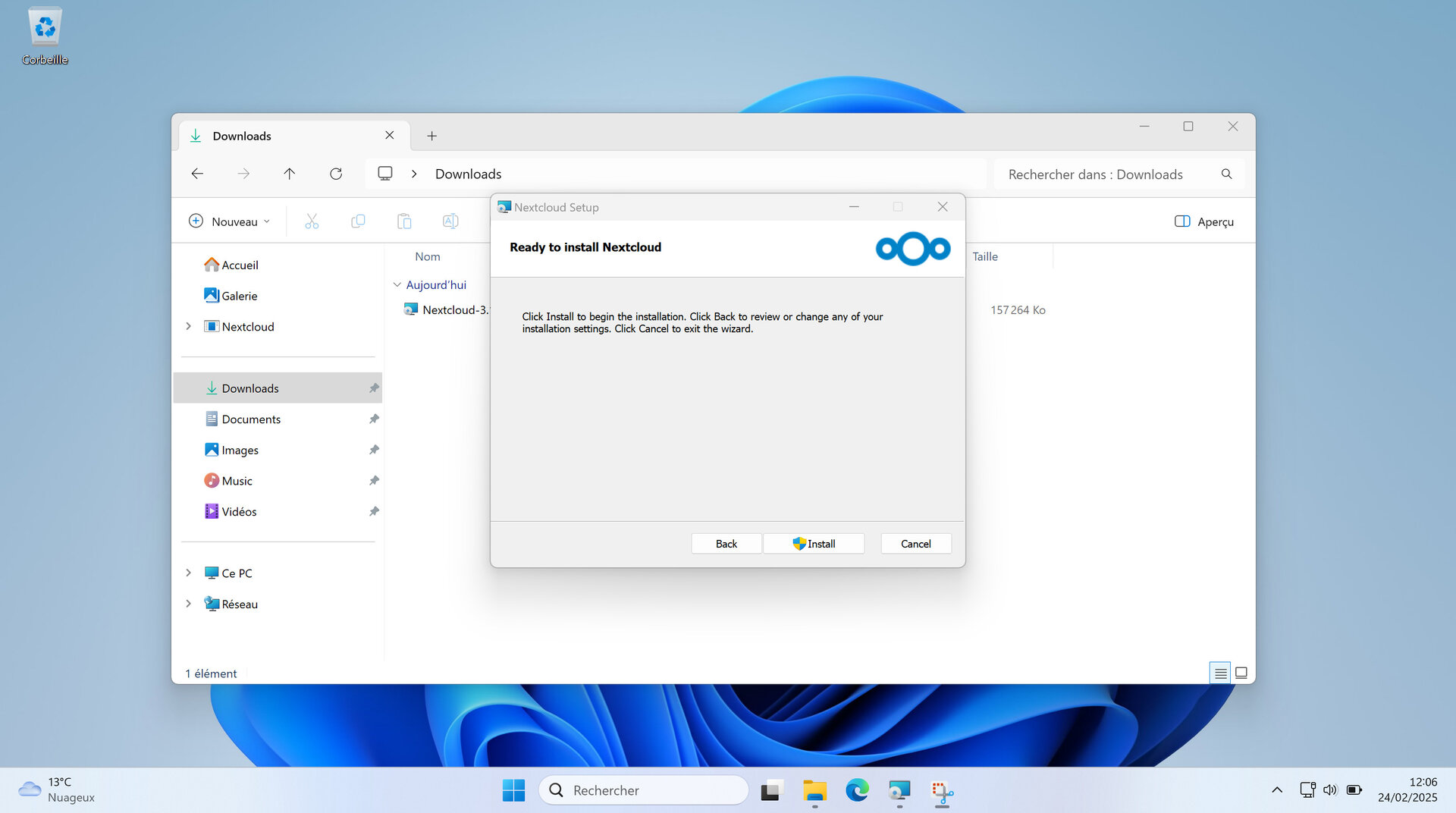 Poursuite de la procédure d’installation du client de synchronisation 2