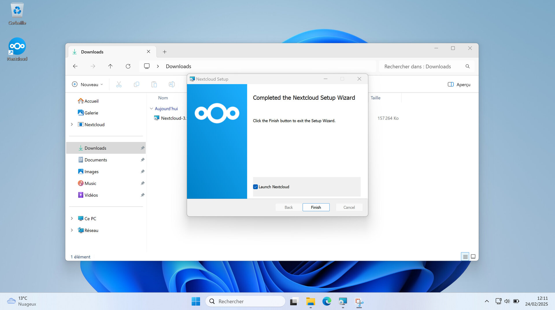 Finalisation de la procédure d’installation du client de synchronisation