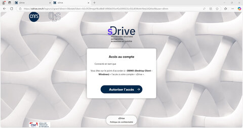 Tutoriel : La synchronisation et le partage de fichiers avec le service sDrive du CNRS, Autorisation de l’accès du client de synchronisation à l’espace personnel sDrive/Nextcloud