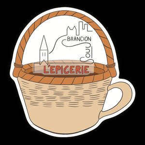 Logo épicerie, panier clair_tissage de moitié_anse café_fond blanc transparent_orange