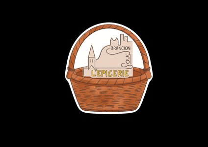 Logo épicerie, panier foncé_fond marron opaque_jaune