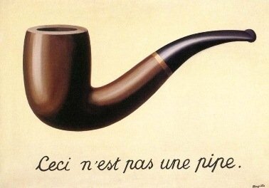 représentation d'une pipe sur fond brun clair avec la phrase Ceci n'est pas une pipe en dessous