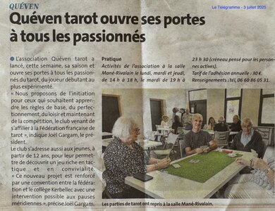 Queven Tarot (archives articles de presse), 2025-09-04_TG-QT ouvre ses portes a tous les passionnes