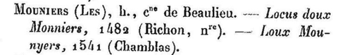 Moulins de Blanlhac et d'aval, Les Mouniers-toponyme