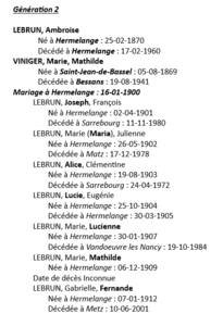 Familles LEBRUN, Gén 2 Famille LEBRUN VINIGER